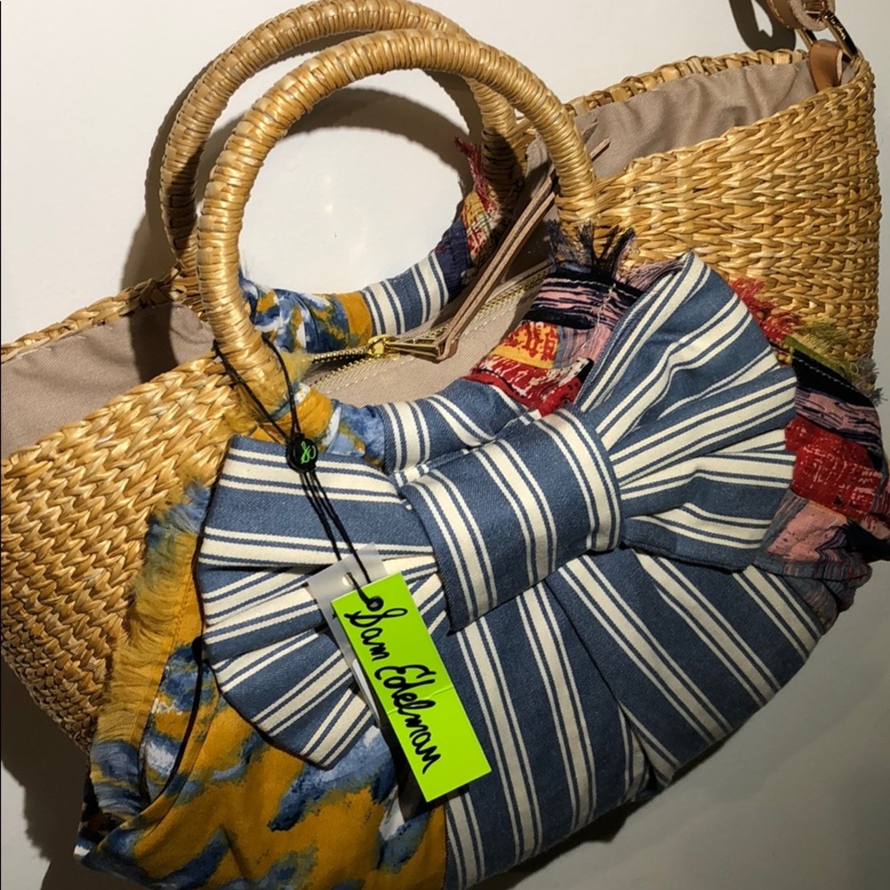 New Sam Edelman Straw Patchwork Bag with Strap